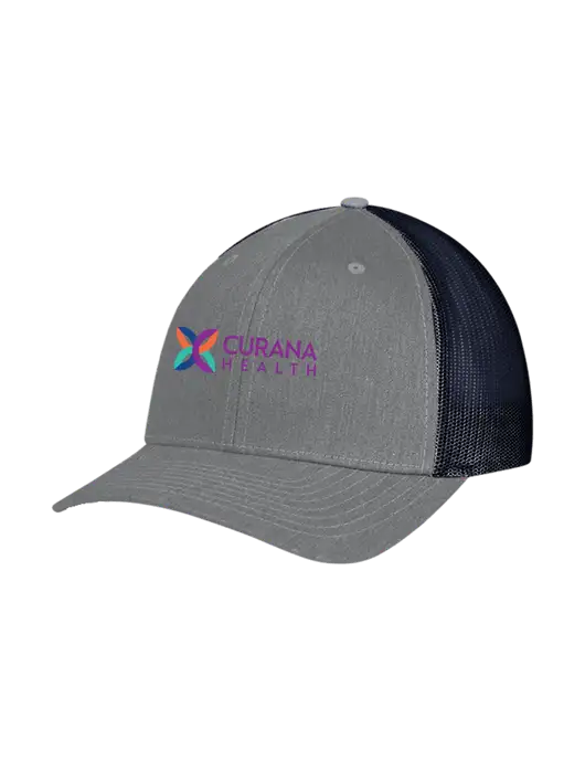 Richardson Adjustable Snapback Original 112 Trucker Cap Heather Grey w/Navy Mesh w/Curana Health Logo