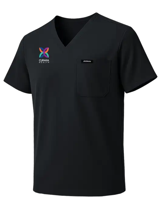 Jaanuu Holmes Everyday 1-Pocket Scrub Black V-Neck Top w/Curana Health Logo