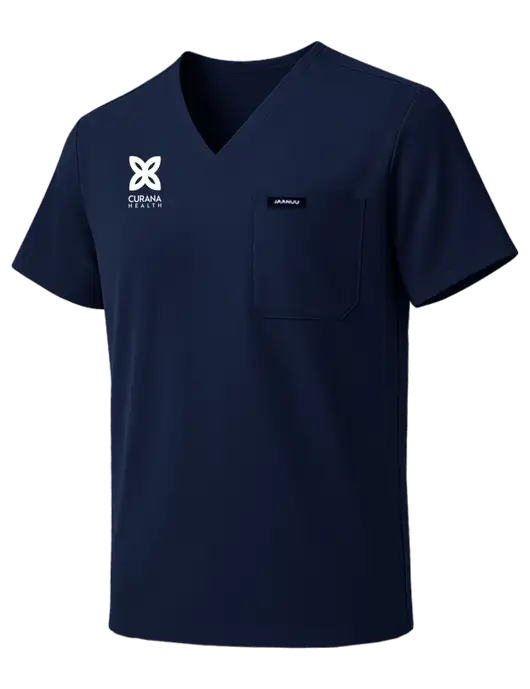 Jaanuu Holmes Everyday 1-Pocket Scrub Dark Navy V-Neck Top w/Curana Health Logo