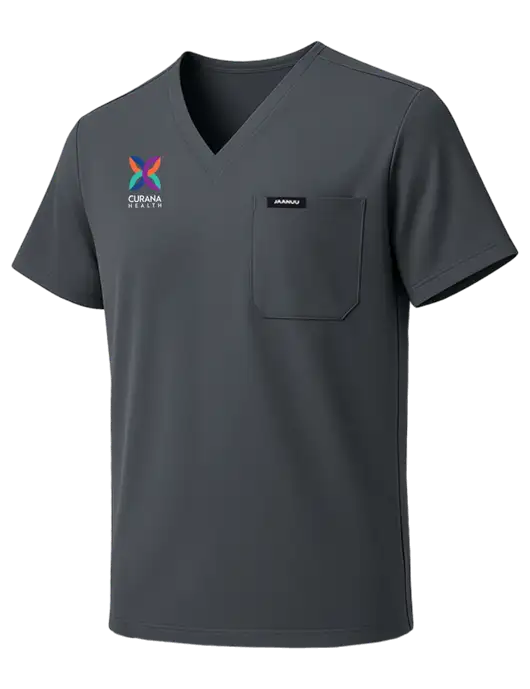 Jaanuu Holmes Everyday 1-Pocket Scrub Dark Grey V-Neck Top w/Curana Health Logo