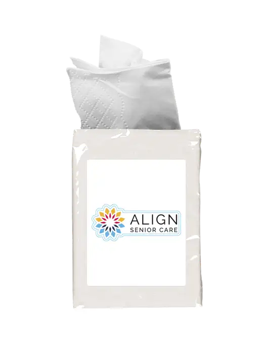 White Mini Tissue Packet w/Align Senior Care Logo