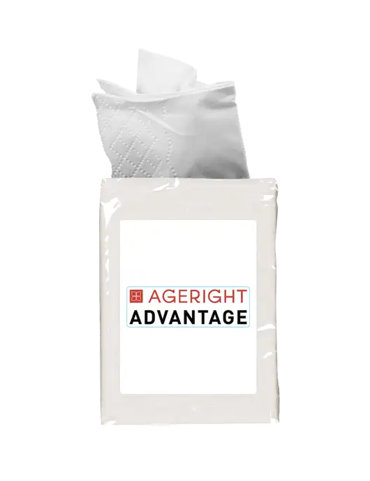 White Mini Tissue Packet w/Ageright Advantage Logo