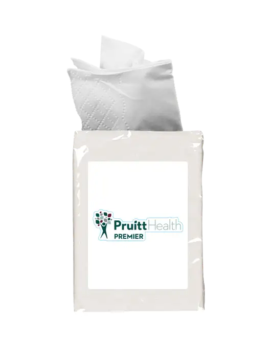 White Mini Tissue Packet w/PruittHealth Logo