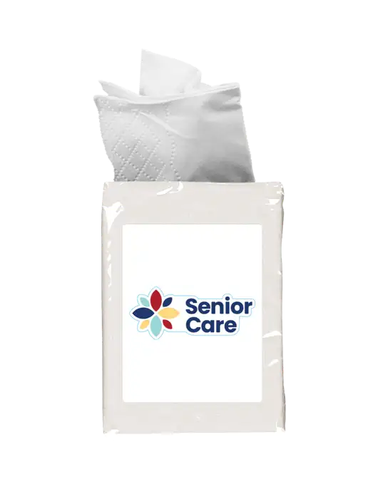 White Mini Tissue Packet w/NHC Senior Care Logo