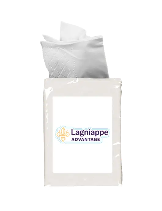 White Mini Tissue Packet w/Lagniappe Advantages Logo