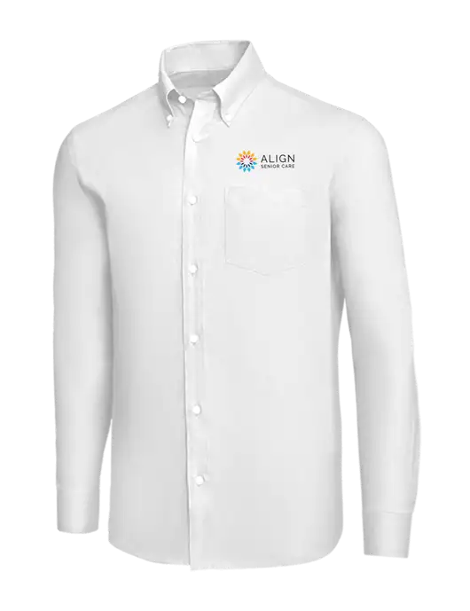 Brooks Brothers White Wrinkle-Free Stretch Nailhead Shirt w/Align Senior Care Logo