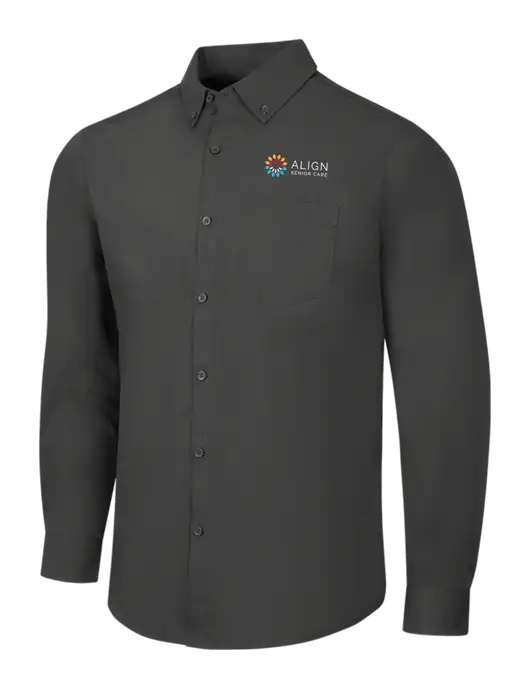 Dark Grey Long Sleeve Carefree Poplin Shirt w/Align Senior Care Logo