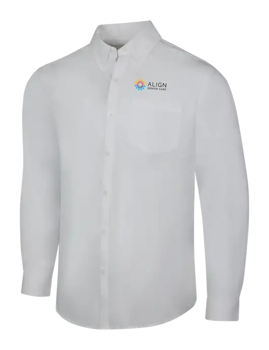 White Long Sleeve Carefree Poplin Shirt w/Align Senior Care Logo