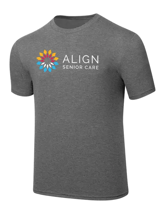Simply Soft Heathered Medium Grey 4.5oz  Poly/Combed Ring Spun Cotton T-Shirt w/Align Senior Care Logo