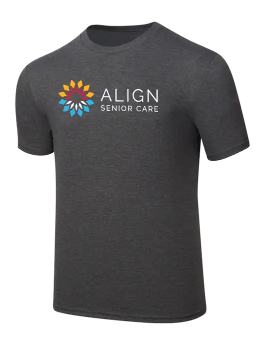 Simply Soft Heathered Charcoal 4.5oz  Poly/Combed Ring Spun Cotton T-Shirt w/Align Senior Care Logo