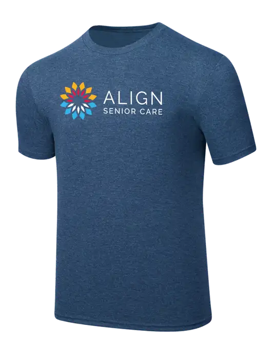 Simply Soft Heathered Navy 4.5oz  Poly/Combed Ring Spun Cotton T-Shirt w/Align Senior Care Logo