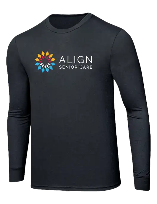 Simply Soft Long Sleeve Black Frost 4.5 oz, Poly/Combed Ring Spun Cotton T-Shirt w/Align Senior Care Logo
