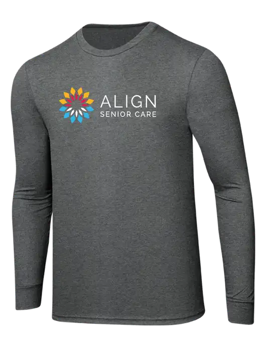 Simply Soft Long Sleeve Medium Grey Frost 4.5 oz, Poly/Combed Ring Spun Cotton T-Shirt w/Align Senior Care Logo