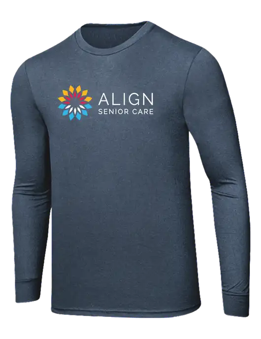 Simply Soft Long Sleeve Navy Frost 4.5 oz, Poly/Combed Ring Spun Cotton T-Shirt w/Align Senior Care Logo