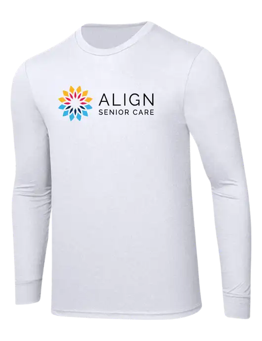 Simply Soft Long Sleeve White 4.5 oz, Poly/Combed Ring Spun Cotton T-Shirt w/Align Senior Care Logo