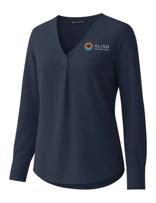 Brooks Brothers Womens Dark Navy Open-Neck Satin Blouse  w/Align Senior Care Logo