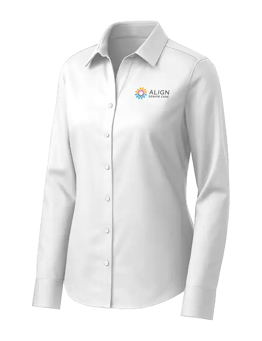 Brooks Brothers Womens White Wrinkle-Free Stretch Pinpoint Shirt w/Align Senior Care Logo