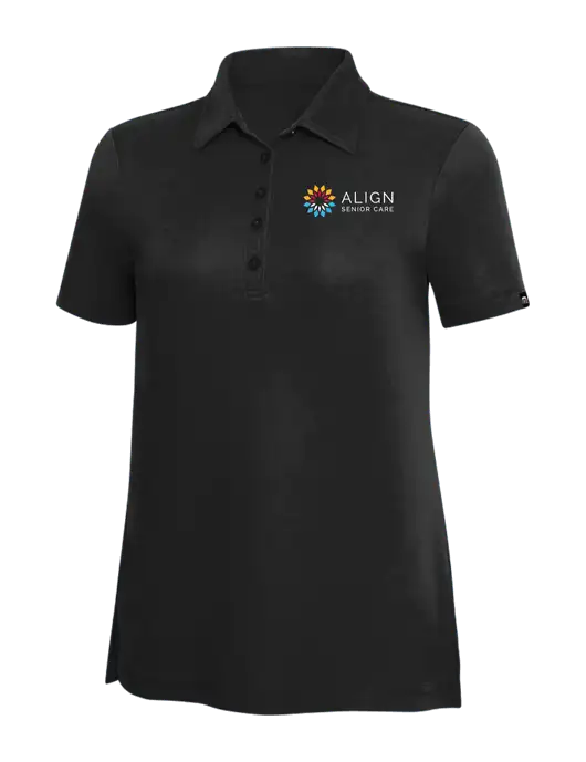 TravisMathew Black Solid Womens Oceanside Polo w/Align Senior Care Logo