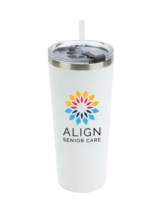 Brighton White 20 oz Insulated Tumbler & Straw w/Align Senior Care Logo