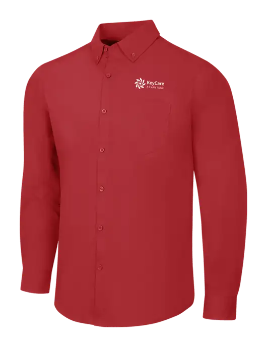Red Long Sleeve Carefree Poplin Shirt w/KeyCare Advantage Logo