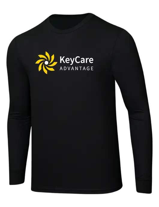 Simply Soft Long Sleeve Black 4.5 oz, Poly/Combed Ring Spun Cotton T-Shirt w/KeyCare Advantage Logo