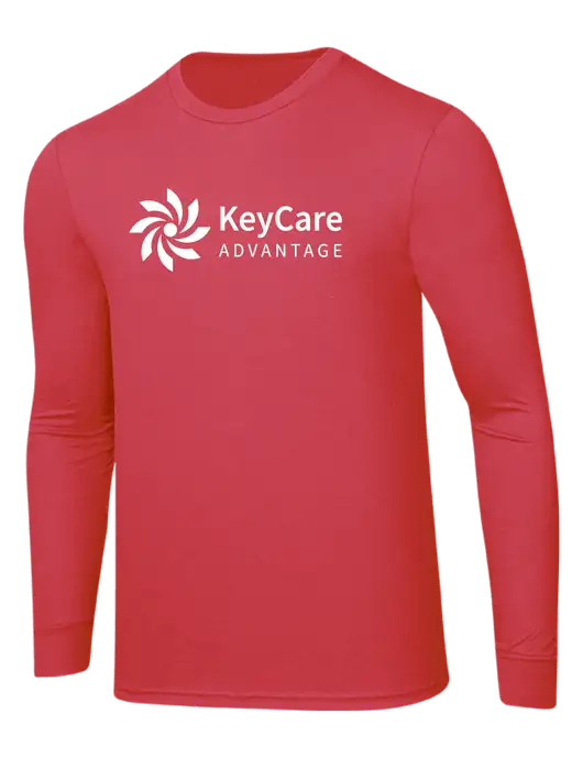 Simply Soft Long Sleeve Red Frost 4.5 oz, Poly/Combed Ring Spun Cotton T-Shirt w/KeyCare Advantage Logo
