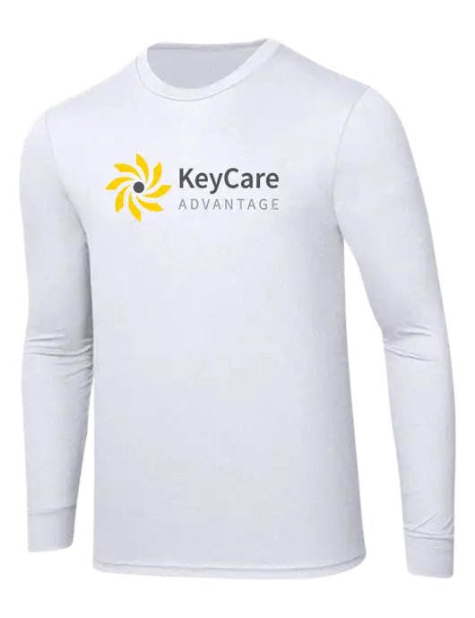 Simply Soft Long Sleeve White 4.5 oz, Poly/Combed Ring Spun Cotton T-Shirt w/KeyCare Advantage Logo