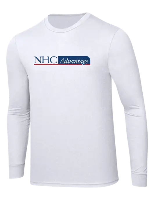 Simply Soft Long Sleeve White 4.5 oz, Poly/Combed Ring Spun Cotton T-Shirt w/NHC Advantage Logo