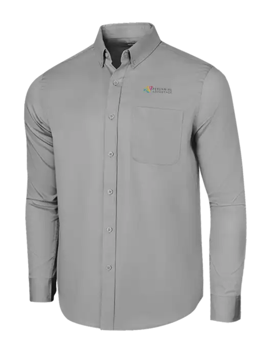 Long Sleeve Light Grey Superpro React Twill Shirt w/Perennial Advantage Logo