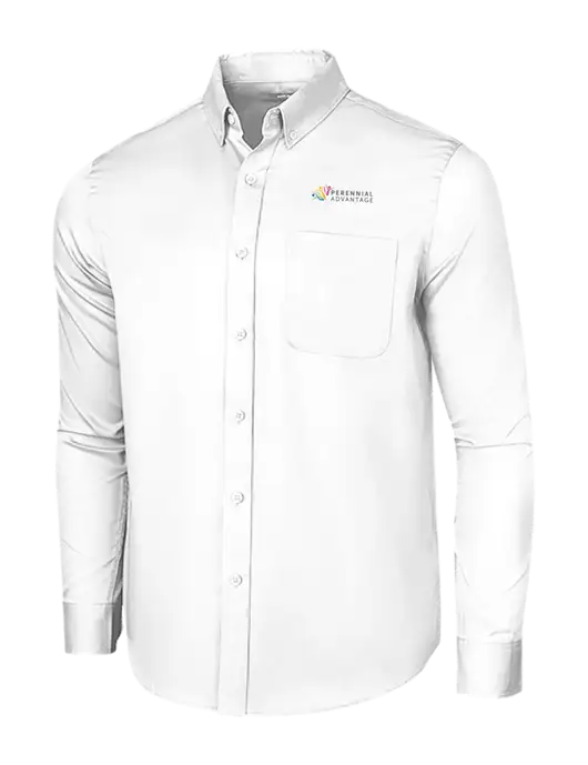 Long Sleeve White Superpro React Twill Shirt w/Perennial Advantage Logo