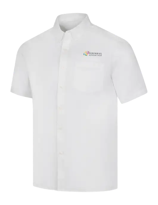 Short Sleeve White Superpro React Twill Shirt w/Perennial Advantage Logo