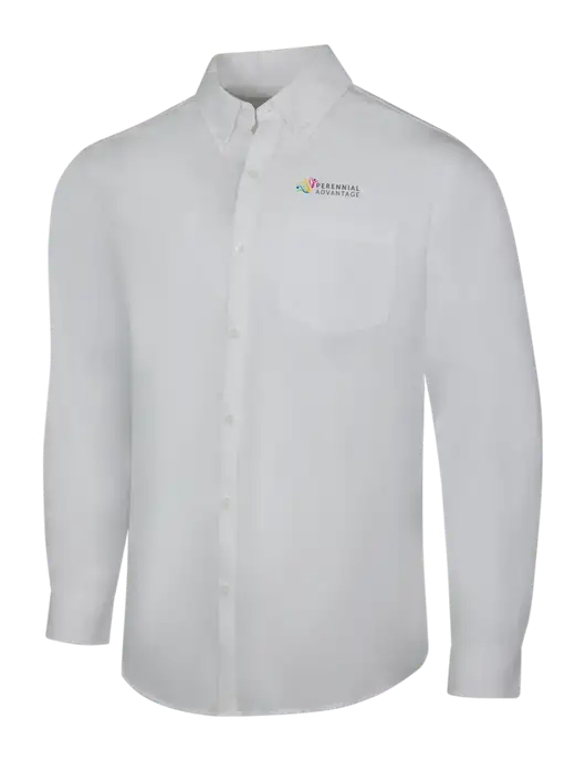 White Long Sleeve Carefree Poplin Shirt w/Perennial Advantage Logo