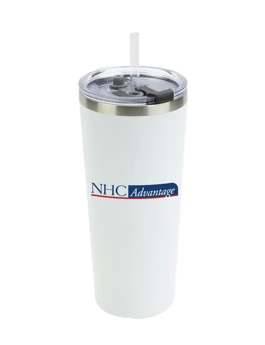Brighton White 20 oz Insulated Tumbler & Straw w/NHC Advantage Logo
