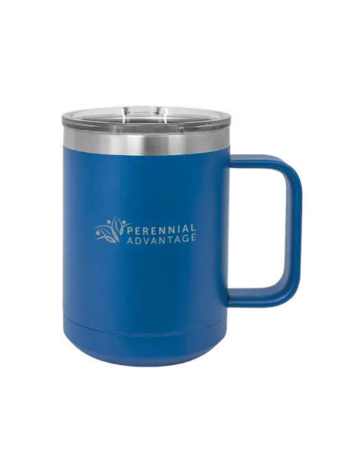 Polar Camel 15 oz Powder Coated Royal Vacuum Insulated Mug with Slider Lid w/Perennial Advantage Logo