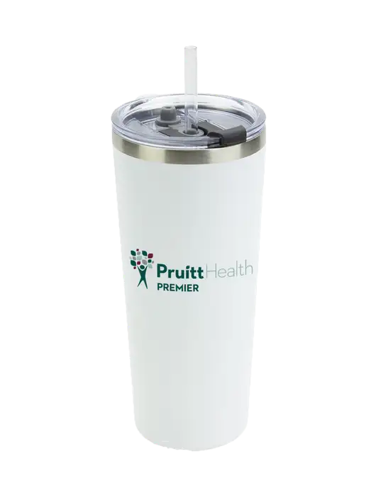 Brighton White 20 oz Insulated Tumbler & Straw w/PruittHealth Logo