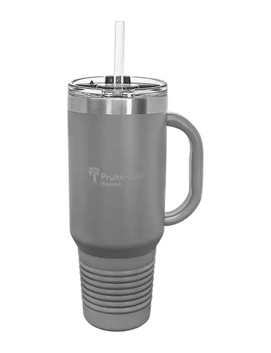 Polar Camel 40 oz. Powder Coated Vacuum Insulated Grey Travel Mug with Straw w/PruittHealth Logo