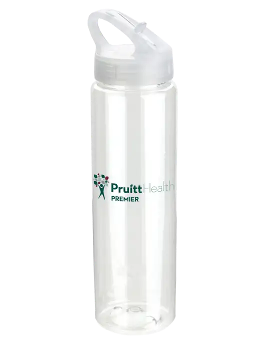 Buddy Clear 32 oz PET Bottle with Flip Lid w/PruittHealth Logo
