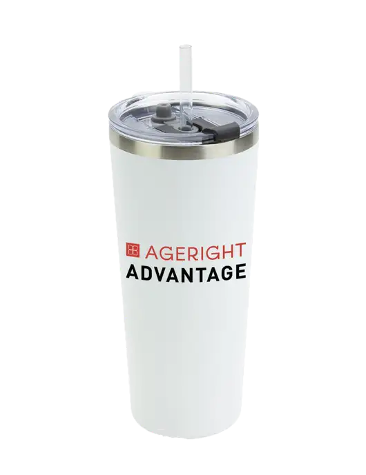 Brighton White 20 oz Insulated Tumbler & Straw w/Ageright Advantage Logo