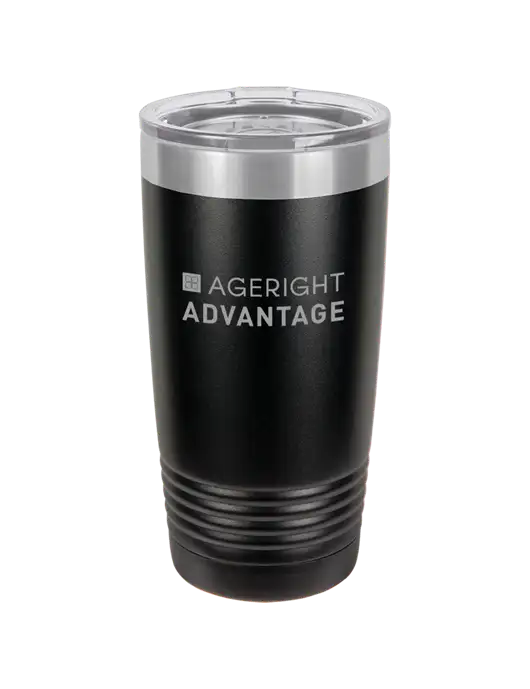 Polar Camel 20 oz Powder Coated Black Vacuum Insulated Tumbler w/Ageright Advantage Logo