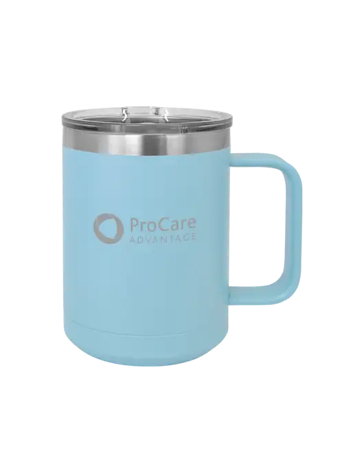 Polar Camel 15 oz Powder Coated Light Blue Vacuum Insulated Mug with Slider Lid w/ProCare Advantage Logo